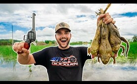 Hunting GIANT Bullfrogs with a REVOLVER!!! (Catch Clean Cook)
